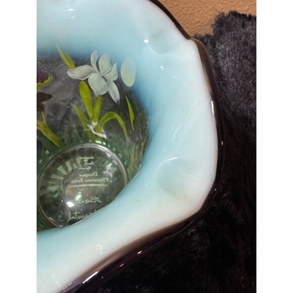 Vintage Fenton Designer Showcase Series Flip Vase  Artist Signed Purple Iris - Picture 6 of 9